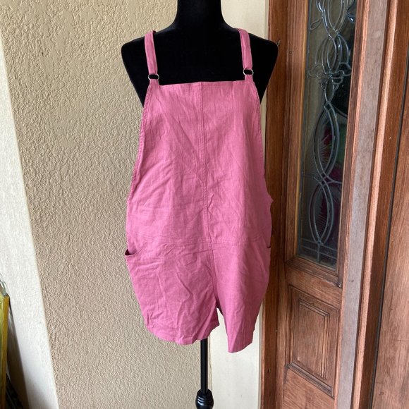 Torrid Stretch Linen Shortalls Pink Deco Rose NEW - Picture 4 of 10